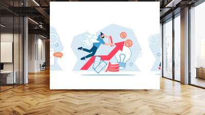 Business set on theme of investment, increase in income and business cooperation on the Internet, flat vector illustration isolated on white background. Financing, profit increase and crowdfunding. Wall mural