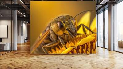 Close-up shot of an insect on a sunflower. Generated by AI. Wall mural