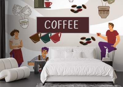 Coffee shop or coffee house banner template, vector flat illustration. Poster or banner for advertising in social media and print materials. Wall mural