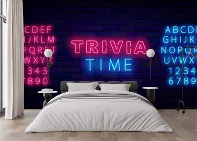 Trivia time neon sign. Shiny typography for tv show, event. Quiz show. Game competition. Vector illustration Wall mural