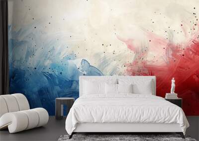 Abstract watercolor background with splashes in white red and blue colors of American or French flag Wall mural