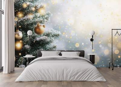 Christmas Banner with Decorated Tree and Bokeh Lights 2025 Wall mural