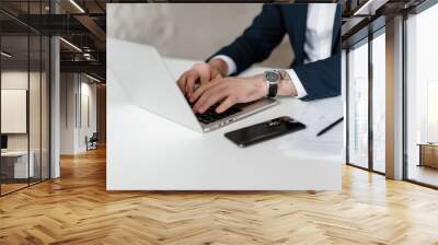 male hands at workplace with laptop Wall mural