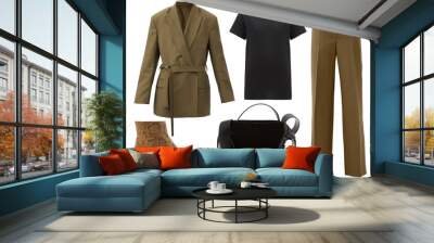 man trendy fashion clothes collage on white Wall mural