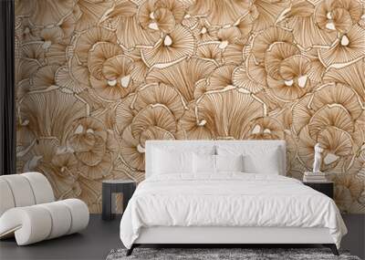 Mushroom pattern in brown color Wall mural