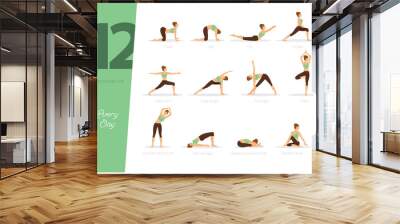 12 Yoga poses for every day Wall mural