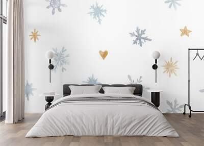 Seamless pattern. Watercolor snowflakes Wall mural