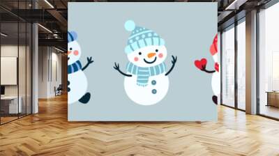 set of 5 five vector snowmen, fun happy winter illustration, happy new year Wall mural