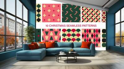 Set of christmas geometric patterns. For fabric, cover, cards, print, celebration background. Merry Christmas and Happy New Year Wall mural