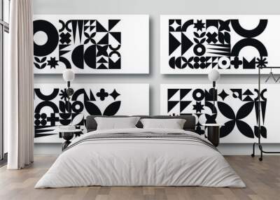 Set of geometric black and white poster, bauhaus shapes pattern, bauhaus abstract collection of backgrounds, modern geometry trendy design poster
 Wall mural