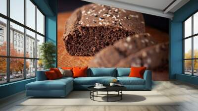 flaxseed bread on a wooden board Wall mural