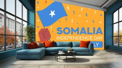 somalia independence day 1 July. somalia flag in hand. Greeting card, poster, banner template	
 Wall mural