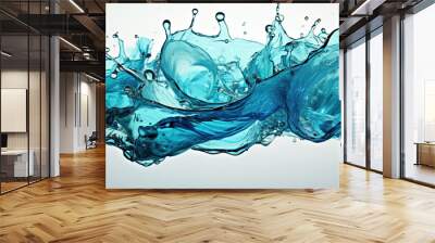 splashes of water on a white background, beautiful splashes of clean water on an isolated white background. Panoramic horizontal fluid background. Generative AI illustration. Wall mural