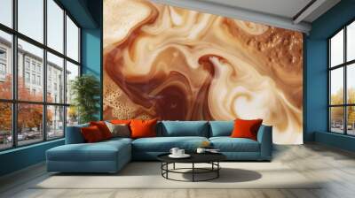 Swirling patterns of coffee and cream mixing together, creating an abstract creamy texture Wall mural