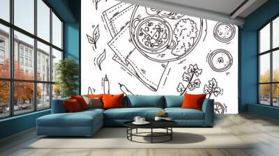 vector Indian food, outline illustration Wall mural