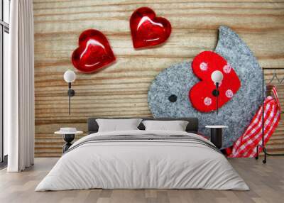 valentine's day love holiday concept hearts on old wooden background Wall mural