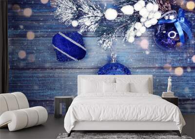 winter background with fir branches decor and snow Wall mural