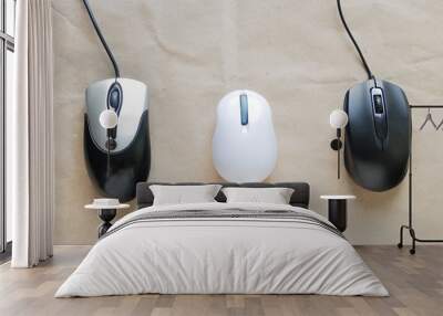 Two wired and one wireless computer mouses Wall mural