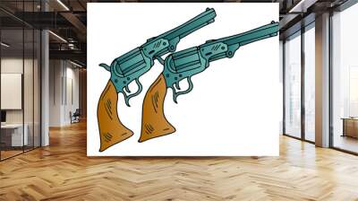 Cowboy revolver, two vector pistols on isolated background Wall mural