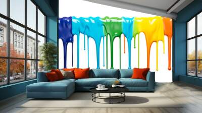 rainbow color oil paint dripping isolated  Wall mural