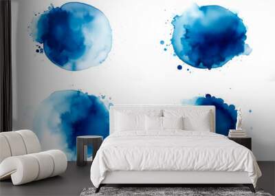 set of abstract blue saphire navy color watercolor splashes isolated Wall mural