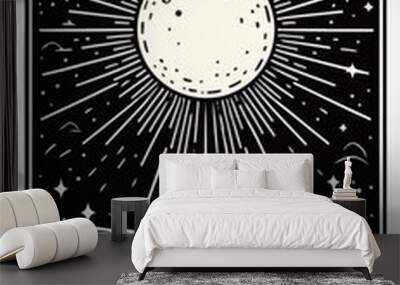 black and white minimalistic illustration of tarot card Wall mural