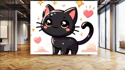 cute cartoon black cat Wall mural