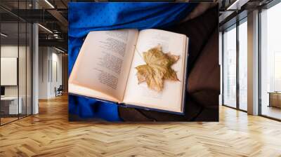 the book and the autumn leaf as a bookmark Wall mural