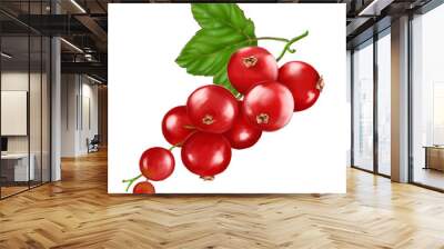 Hand drawn watercolor illustration of the food: ripe tasty red currant branch, isolated on the white background Wall mural