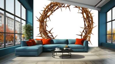 Crown of thorns. Color, artistic, graphic drawing of a crown of thorns with thorns on a white background. Wall mural