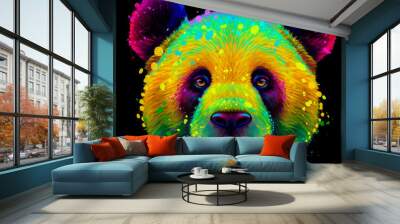 Panda. Abstract, neon portrait of a panda in the style of pop art on a black background. Digital vector graphics Wall mural