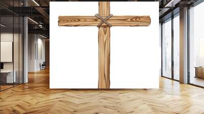 Wooden cross for the crucifixion. Hand-drawn, artistic image of a wooden cross on a white background. Wall mural