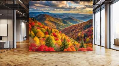 autumn landscape with mountains and sky, nature fall landscape, amazing calm and simple atmosphere of peace and majesty Wall mural