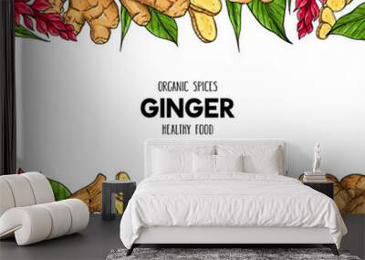 Vector hand drawn frame with organic ginger Wall mural