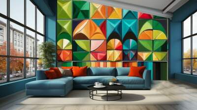 A creative display of three-dimensional cubes in a spectrum of colors with a playful geometric composition that catches the eye.. AI Generation Wall mural