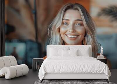 A trendsetting influencer sharing her authentic lifestyle in an engaging video. Concept Influencer Marketing, Video Content, Lifestyle Branding, Social Media Influence, Authenticity Wall mural