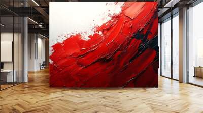 Abstract painting with bold red and black brushstrokes Wall mural