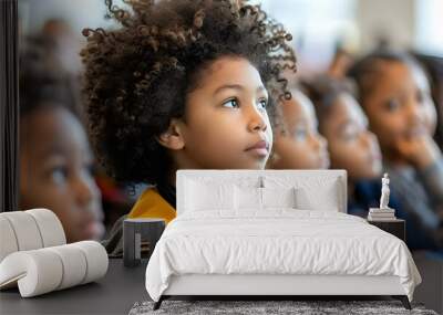 AfroAmerican children listening attentively to civil rights lecture at Black History event. Concept Black History Event, Civil Rights Lecture, AfroAmerican Children, Attentive Listening Wall mural