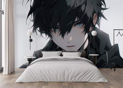 Anime Man With Black Hair On White Background Wall mural