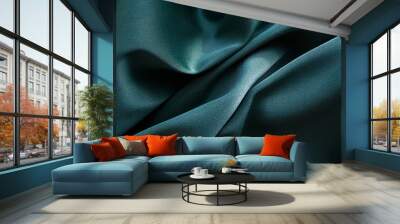 Background from blue silk satin fabric texture  Wall mural