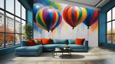 Balloons ascend in an artistic symphony, their vivid colors a visual melody against the abstract canvas of color and light. Wall mural