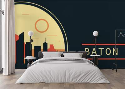 Baton Rouge city retro style vector banner with skyline, cityscape. USA Louisiana state vintage horizontal illustration. United States of America travel layout for web presentation, header, footer Wall mural