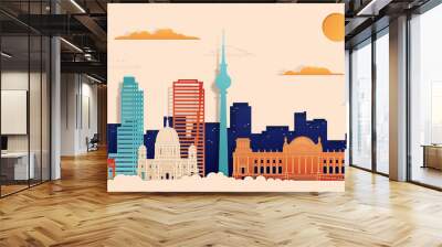 Berlin city colorful paper cut style, vector stock illustration. Cityscape with all famous buildings. Skyline Berlin city composition for design. Wall mural