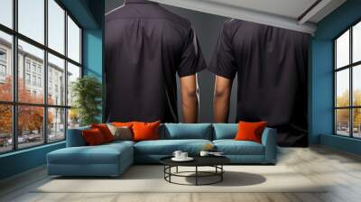 Black shirt shown from both front and back angles. Concept Apparel Photography, Black Shirt, Front and Back Views Wall mural