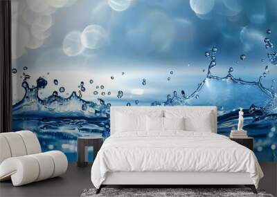 Blurry blue water with bubbles and splashes trendy abstract nature background. Concept Water Photography, Nature Abstract, Blue Aesthetics, Bubbly Textures, Splash Art Wall mural