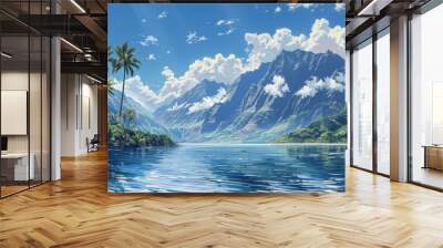 Breathtaking tropical paradise with mountains and serene water under a clear blue sky Wall mural