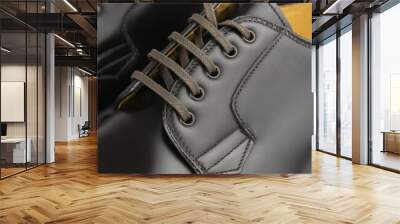 Brown leather derby lacing closeup Wall mural