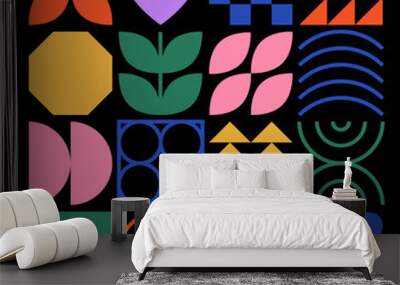 brutalism shapes, minimalist geometric elements, abstract bauhaus forms. simple star and flower shap Wall mural