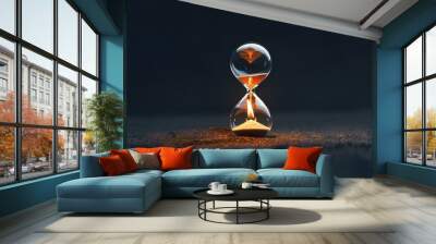 Burning Hourglass Symbolizing Time Slipping Away, Urgency, Stress, Pressure, Deadline, and Countdown. Concept Hourglass Symbol, Time Management, Deadline Pressure, Stress Management Wall mural