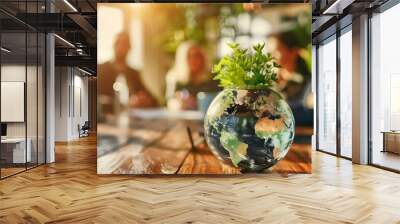 Businesses Embracing Sustainability for Environmental and Social Responsibility. Concept Eco-friendly practices, Corporate social responsibility, Sustainable business models Wall mural